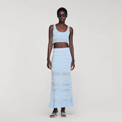 Sandro Pointelle Knit Crop Top In Blue