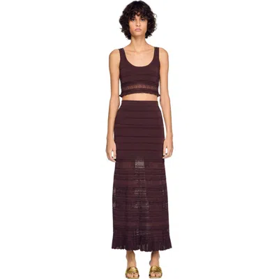 Sandro Andre Pointelle Knit Crop Top In Brown