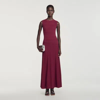 Sandro Pointelle Knit Maxi Dress In Bordeaux
