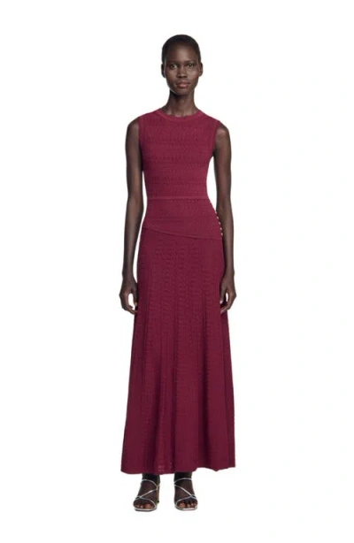 Sandro Womens Pointelle Knit Maxi Dress Bordeaux In Burgundy