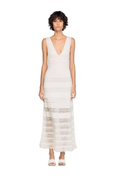 Sandro Paris Pointelle Knitted Maxi Dress In White