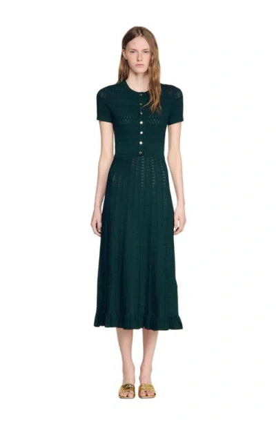 Sandro Pointelle Knit Maxi Dress In Green