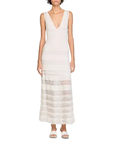 Sandro Womens White V-neck Pointelle Knitted Maxi Dress In Gray