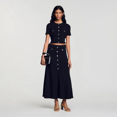 Sandro Pointelle Knit Maxi Skirt In Black