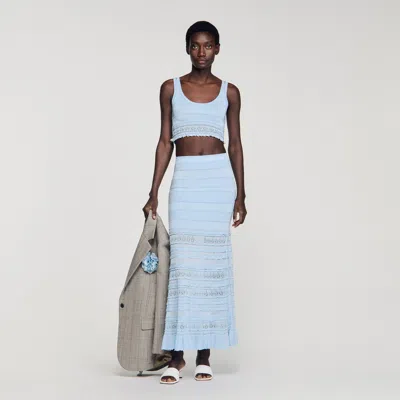 Sandro Andriane Pointelle Knit Maxi Skirt In Blue