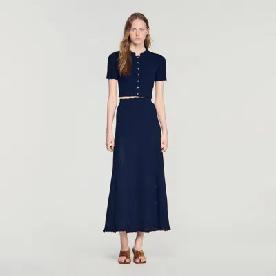 Sandro Pointelle Knit Maxi Skirt In Blue