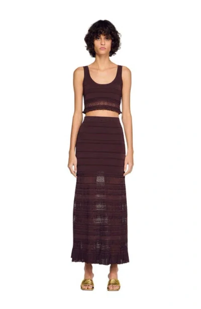 Sandro Andriane Pointelle Knit Maxi Skirt In Brown
