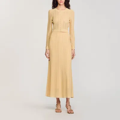Sandro Pointelle Knit Maxi Skirt In Gold