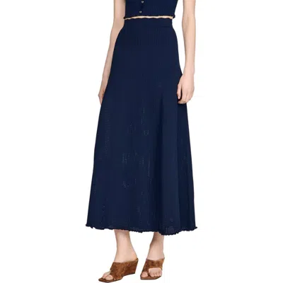 Sandro Hedda Pointelle Knit Maxi Skirt In Blue