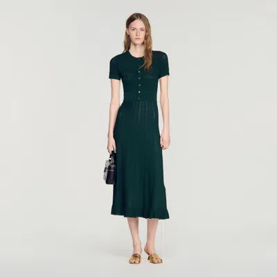 Sandro Pointelle Knit Midi Dress In Green