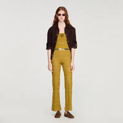 Sandro Pointelle Knit Trousers In Orange