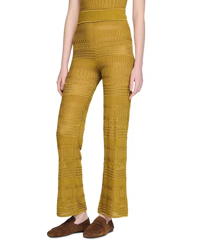 Sandro Pointelle Knit Trousers In Yellow