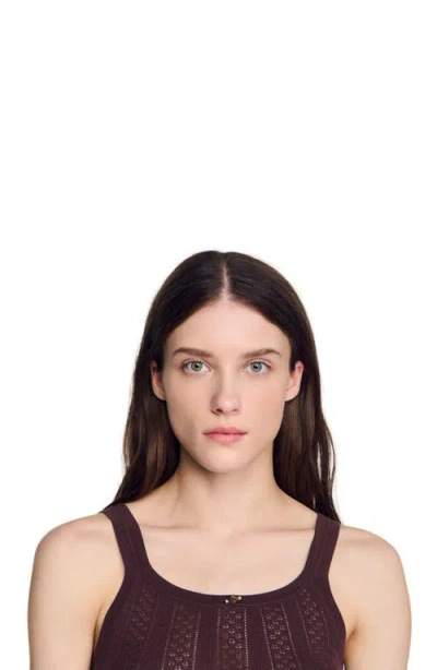 Sandro Pointelle Knit Vest Top With Bow In Brown