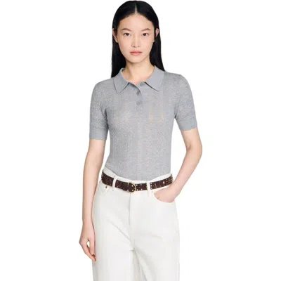 Sandro Pointelle Polo-neck Wool Sweater In Gray