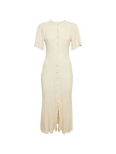 Pre-owned Sandro Pointelle-design Dress In Neutrals