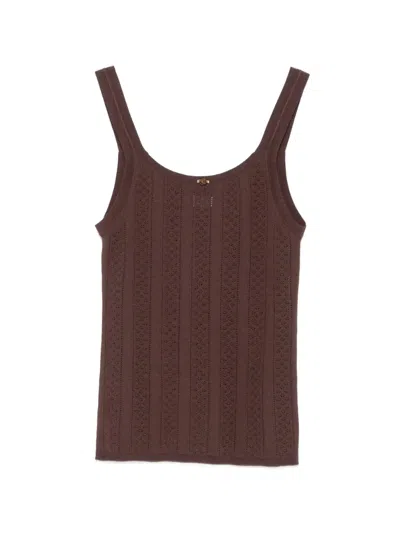 Sandro Pointelle-knit Bow-detail Top In Brown