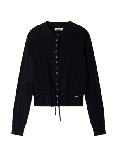 Sandro Pointelle-knit Drawstring Cardigan In Blue