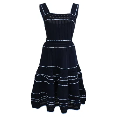 Sandro Pointelle-knit Fir And Flare Mini Dress In Navy Blue Viscose In Black
