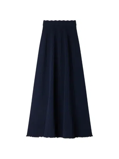 Sandro Pointelle-knit Flared Skirt In Blue