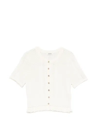 Sandro Pointelle-knit Ruffled Cardigan In Animal Print