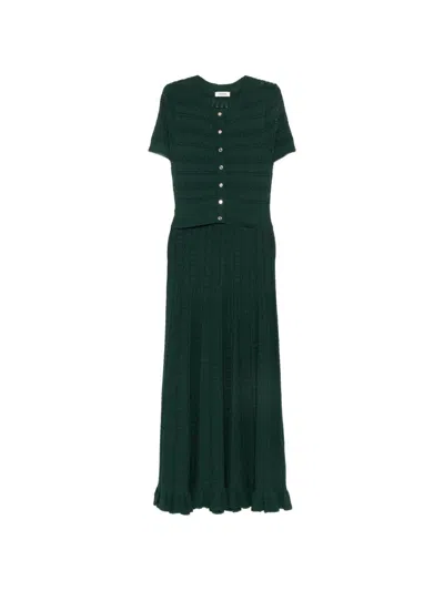 Sandro Pointelle-knit Ruffled Midi Dress In Green
