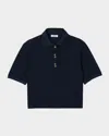 Sandro Womens Bleus Button-embellished Embroidered Cotton Polo Shirt In Navy Blue