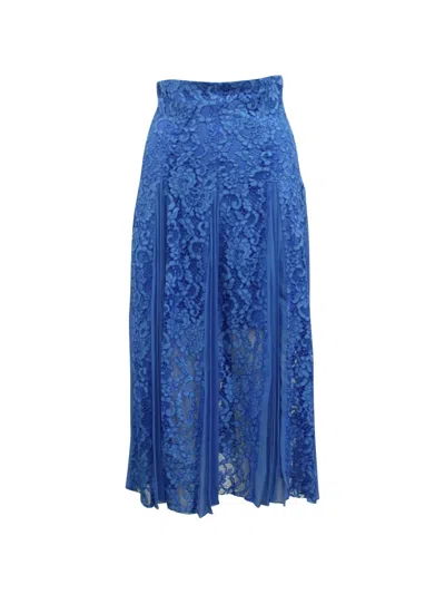 Pre-owned Sandro Polina Pleated Lace Midi Skirt In Blue