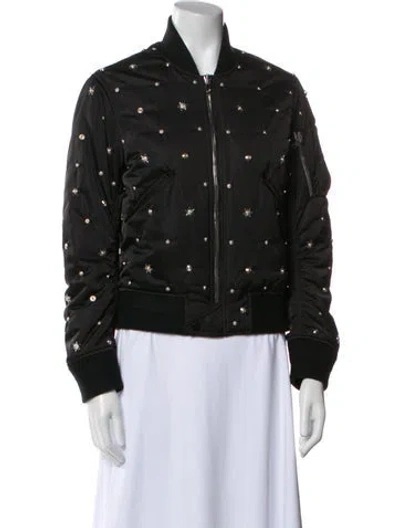Pre-owned Sandro Polka Dot Print Bomber Jacket In Black