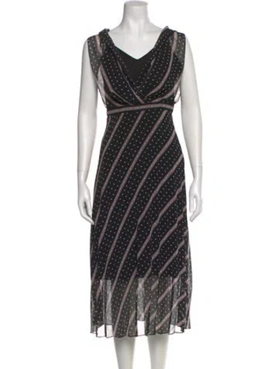 Pre-owned Sandro Polka Dot Print Long Dress In Black