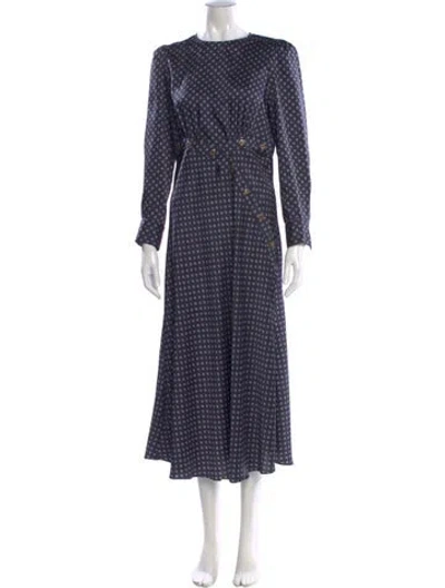 Pre-owned Sandro Polka Dot Print Long Dress In Blue