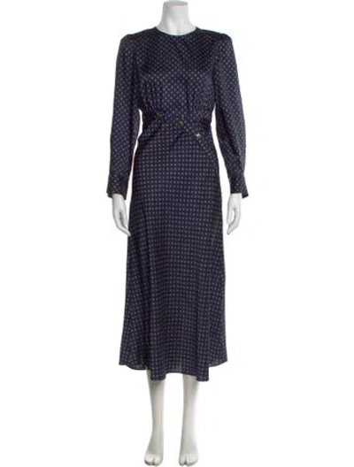 Pre-owned Sandro Polka Dot Print Long Dress In Blue