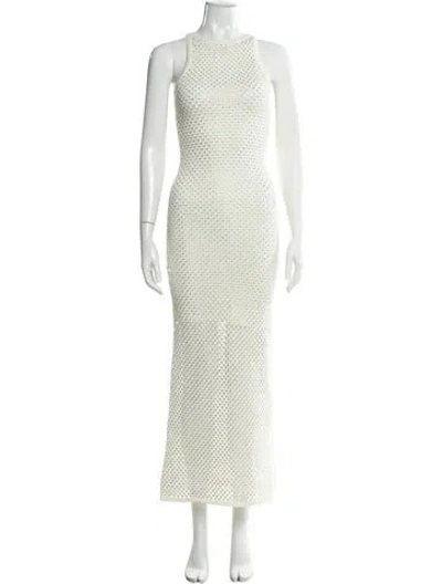 Pre-owned Sandro Polka Dot Print Long Dress In White