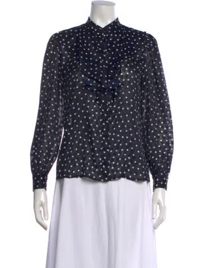 Pre-owned Sandro Polka Dot Print Long Sleeve Blouse In Blue