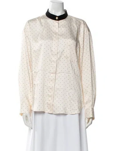 Pre-owned Sandro Polka Dot Print Long Sleeve Blouse In Neutral