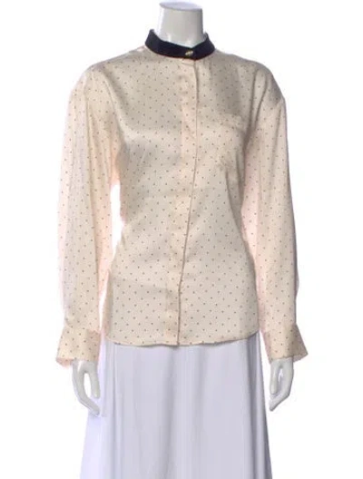 Pre-owned Sandro Polka Dot Print Long Sleeve Blouse In Neutral