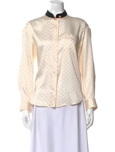 Pre-owned Sandro Polka Dot Print Long Sleeve Blouse In Neutral