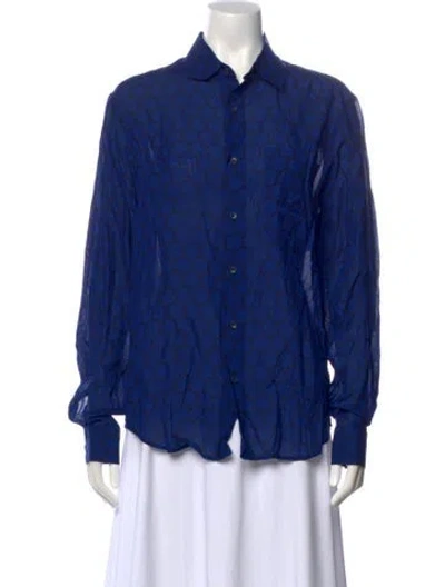 Pre-owned Sandro Polka Dot Print Long Sleeve Button-up Top In Blue