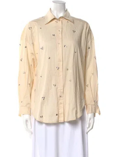 Pre-owned Sandro Polka Dot Print Long Sleeve Button-up Top In Neutral
