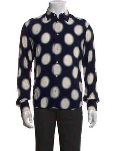 Pre-owned Sandro Polka Dot Print Long Sleeve Dress Shirt In Blue