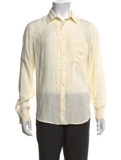 Pre-owned Sandro Polka Dot Print Long Sleeve Dress Shirt In Neutrals