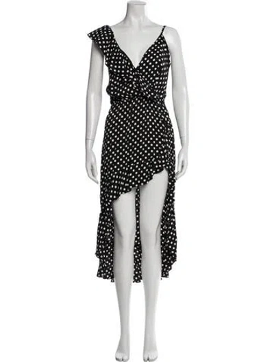 Pre-owned Sandro Polka Dot Print Midi Length Dress In Black