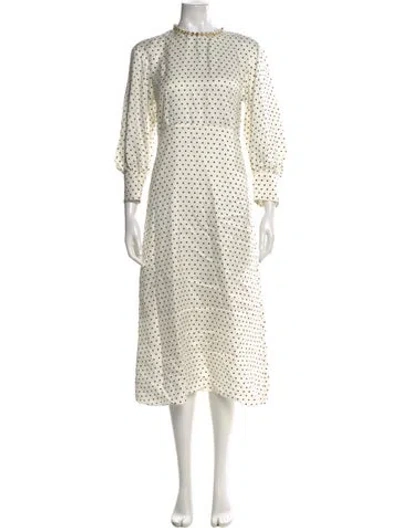 Pre-owned Sandro Polka Dot Print Midi Length Dress In Neutral