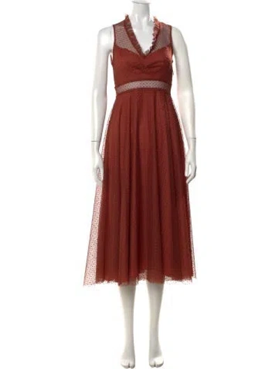 Pre-owned Sandro Polka Dot Print Midi Length Dress In Orange