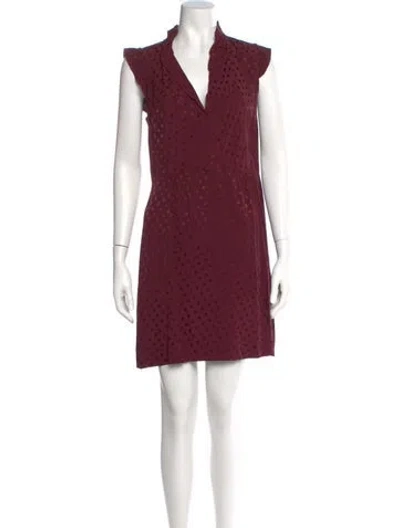 Pre-owned Sandro Polka Dot Print Mini Dress In Burgundy