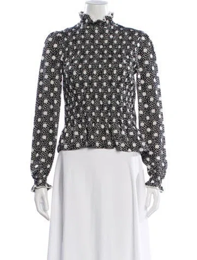 Pre-owned Sandro Polka Dot Print Mock Neck Blouse In Black