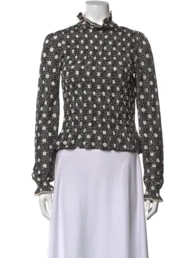 Pre-owned Sandro Polka Dot Print Mock Neck Blouse In Black