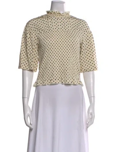 Pre-owned Sandro Polka Dot Print Mock Neck Blouse In Neutral