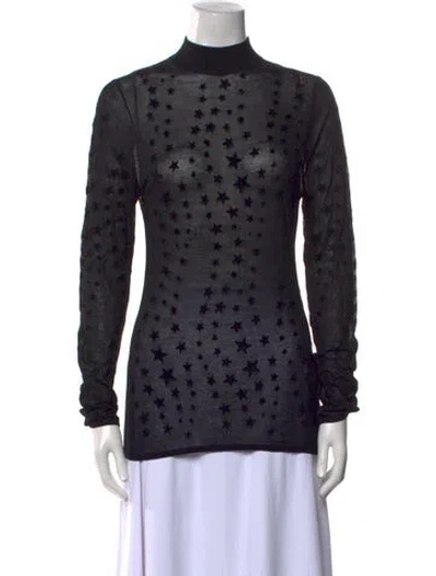 Pre-owned Sandro Polka Dot Print Mock Neck Top In Black