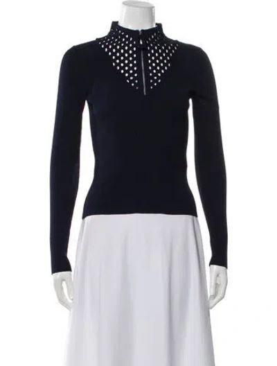 Pre-owned Sandro Polka Dot Print Mock Neck Top In Blue
