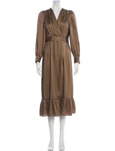 Pre-owned Sandro Polka Dot Print Ruffle Embellishment Robe In Brown